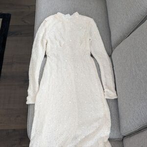 SHEIN Cream Long Sleeve Sequin Dress